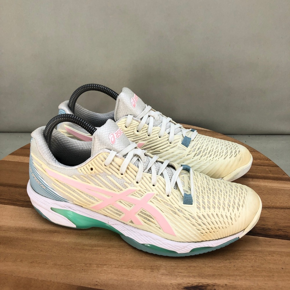 Asics Solution Speed FF Womens Tennis Shoes Cream Pink Blue 1042A136 Size 8.5